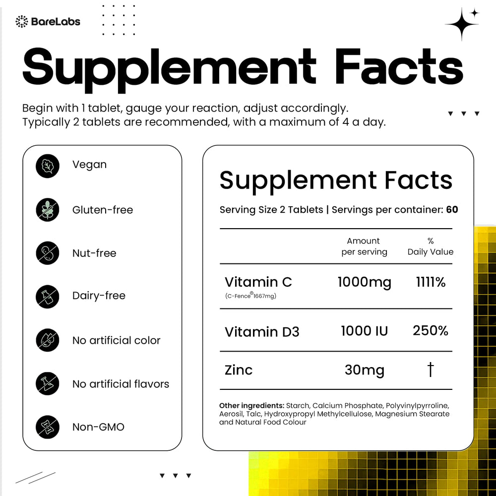 BareLabs Time Release graphic shows 120 tablets for a month-long supply.