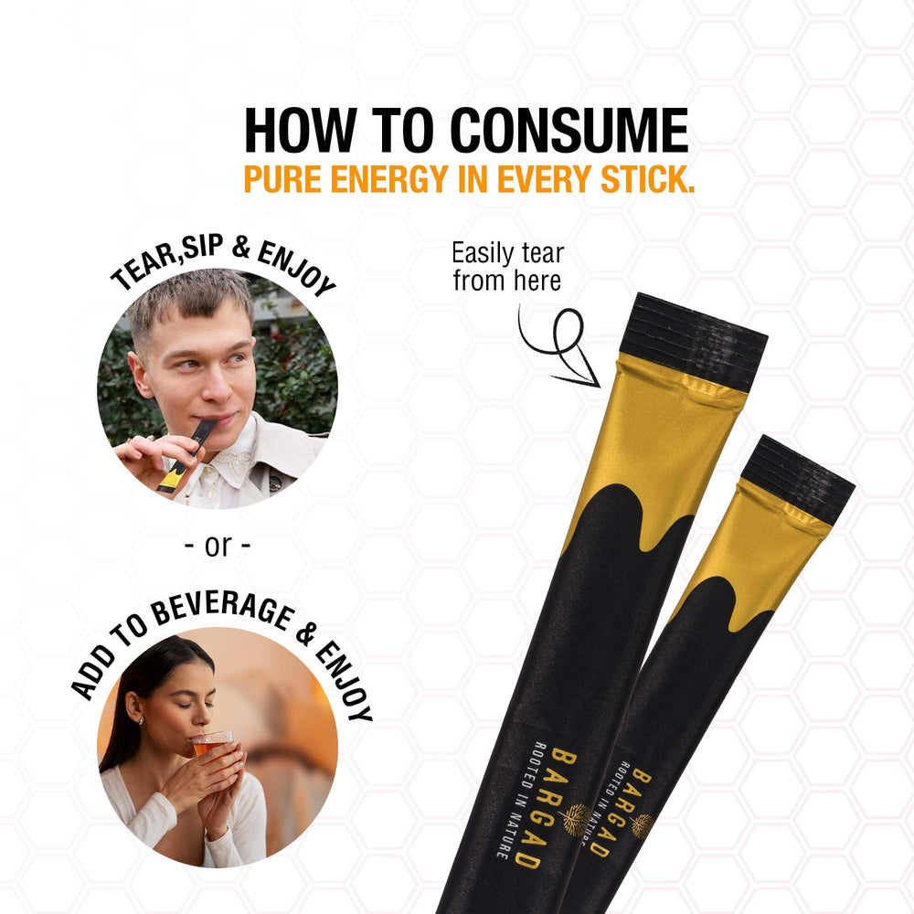 Bargad 30-count box of shilajit honey sticks.