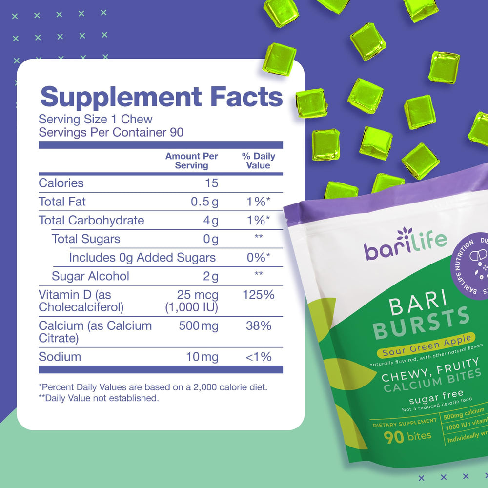 BariBurst 1000 IU vitamin D3 chews to aid calcium uptake