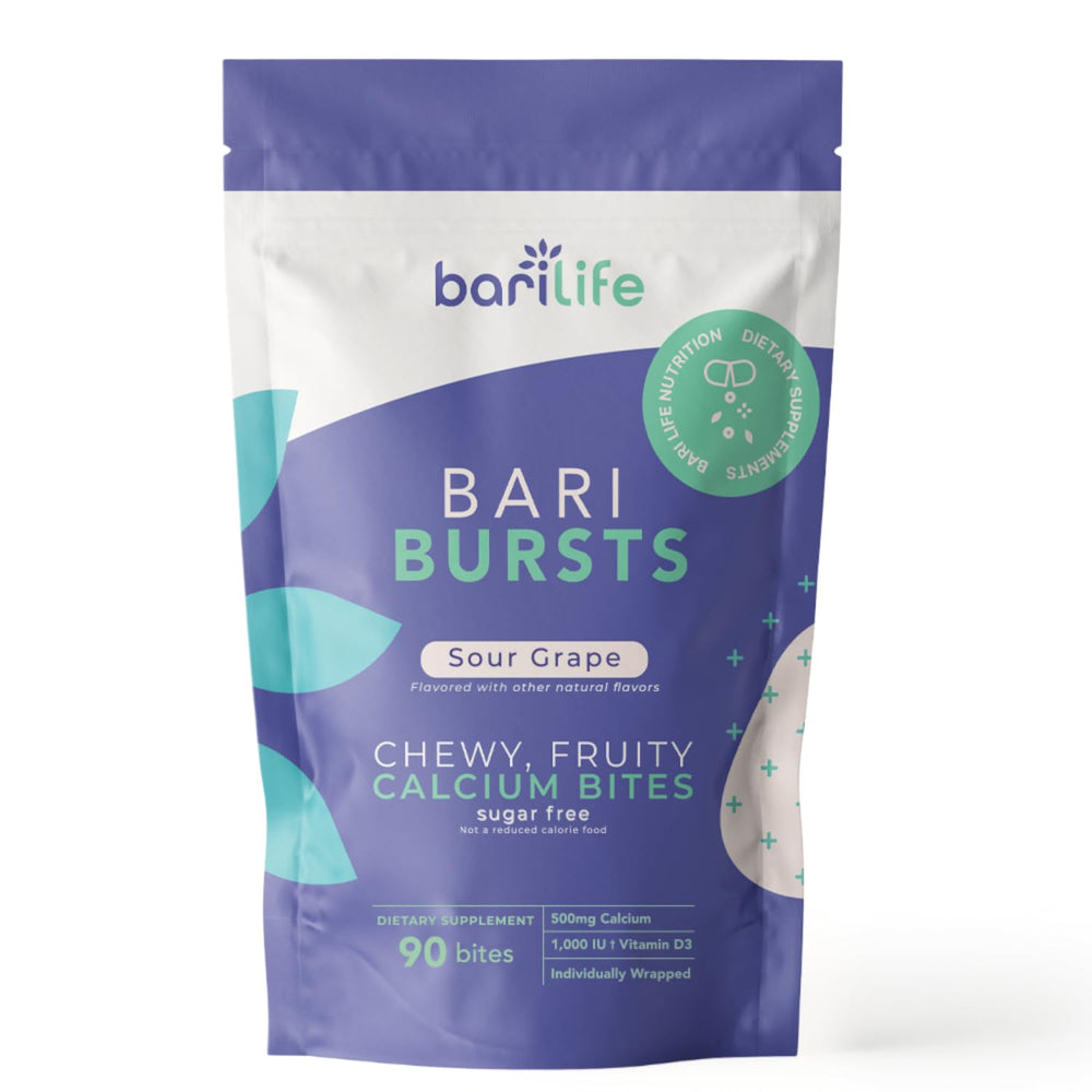 Bari Life Calcium Citrate Chews sour grape bottle highlights post-surgery bone health support