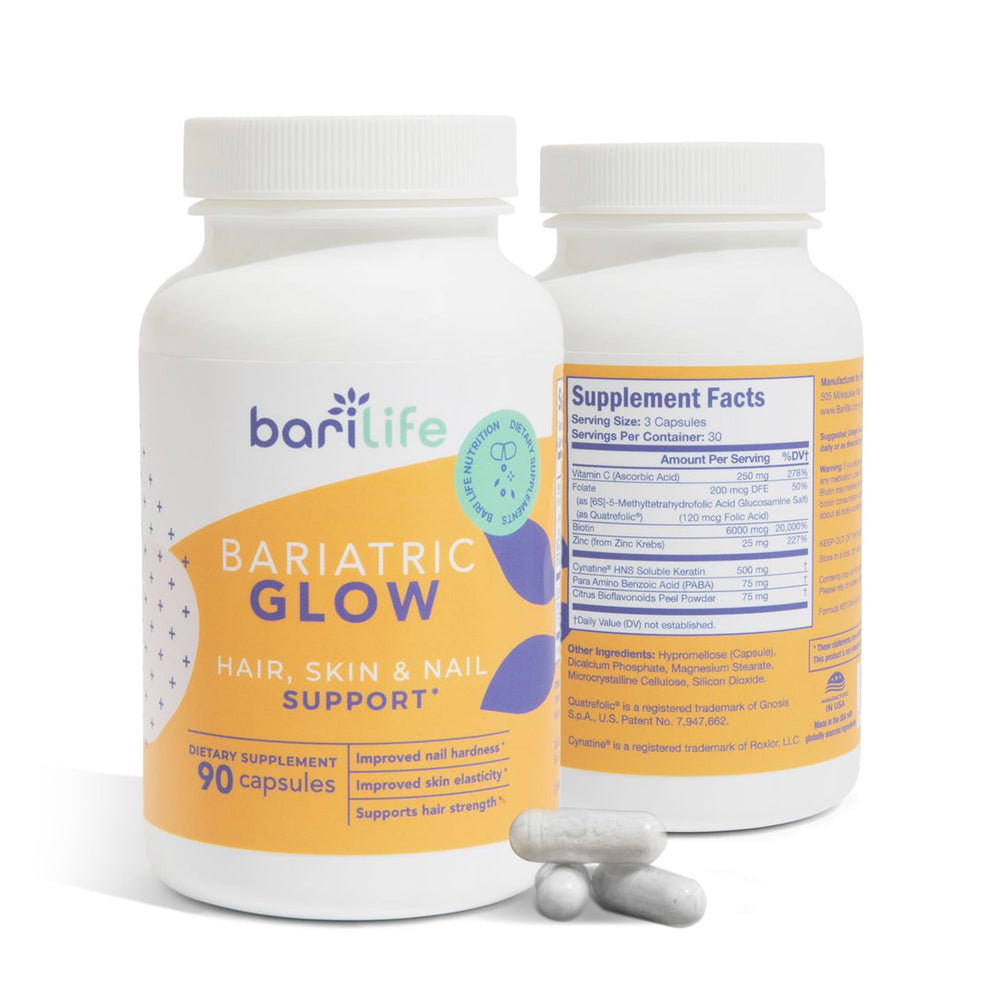 Bari Life Hair, Skin & Nails bottle shows capsules for daily use and potential hair health support.