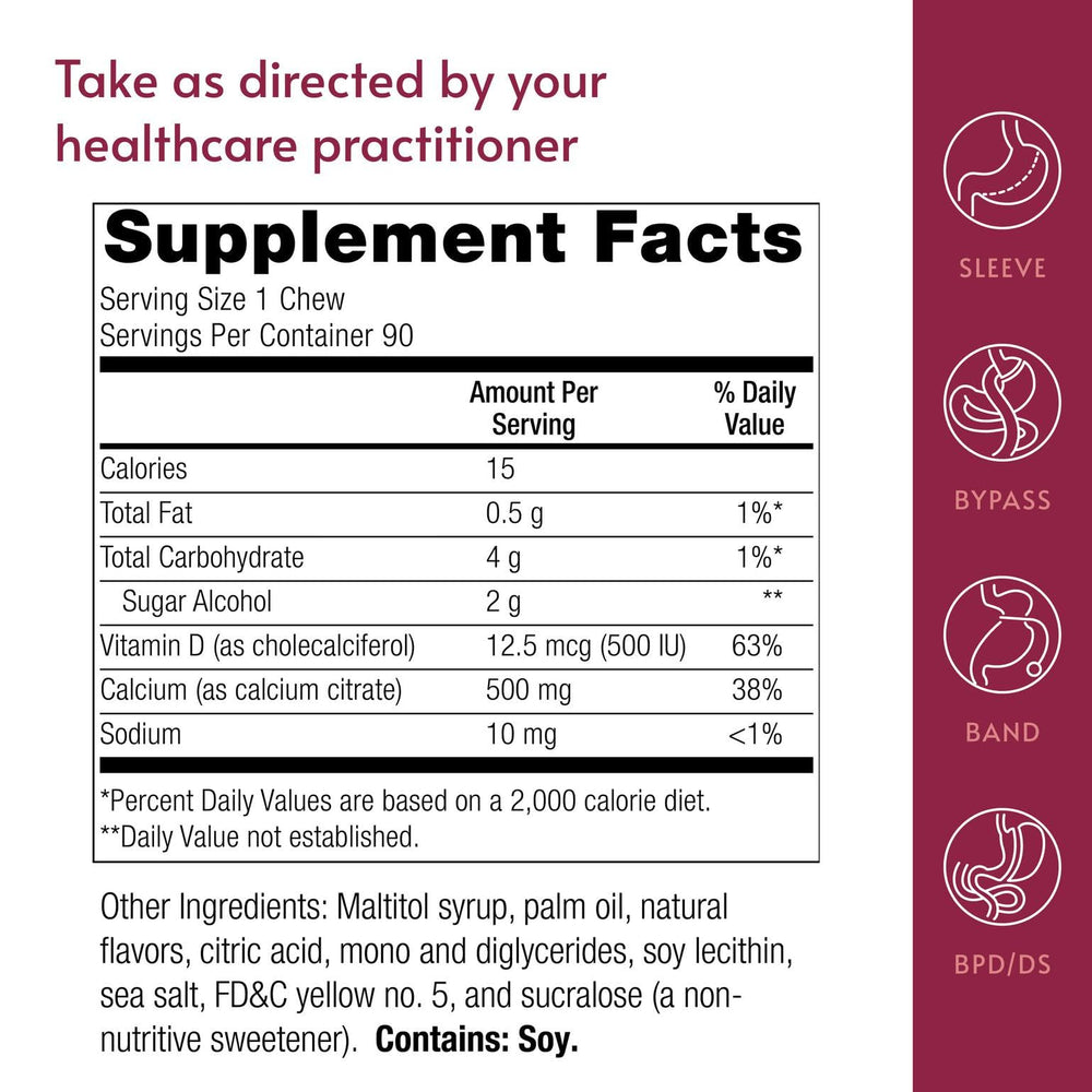 Bariatric Advantage 500 mg calcium citrate chew, highly absorbable