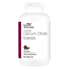 Bariatric Advantage calcium citrate chewable bottle close-up showing bone support potential.