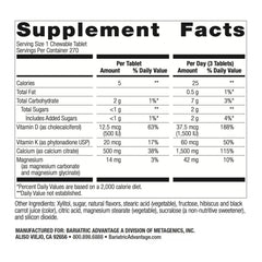 Bariatric Advantage bottle nutrition panel with magnesium glycinate and vitamin K for balance