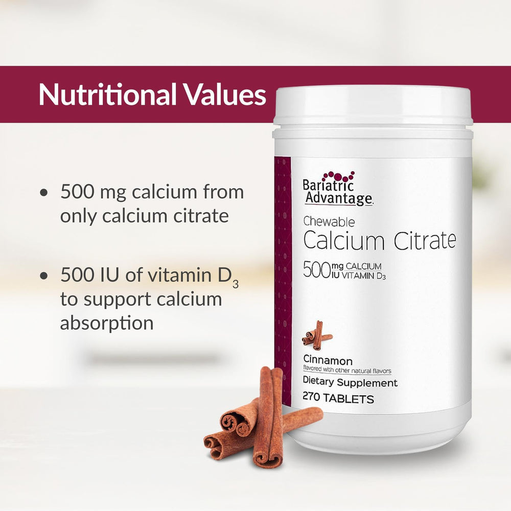 Bariatric Advantage cinnamon chewable calcium citrate ingredient list with balanced nutrients