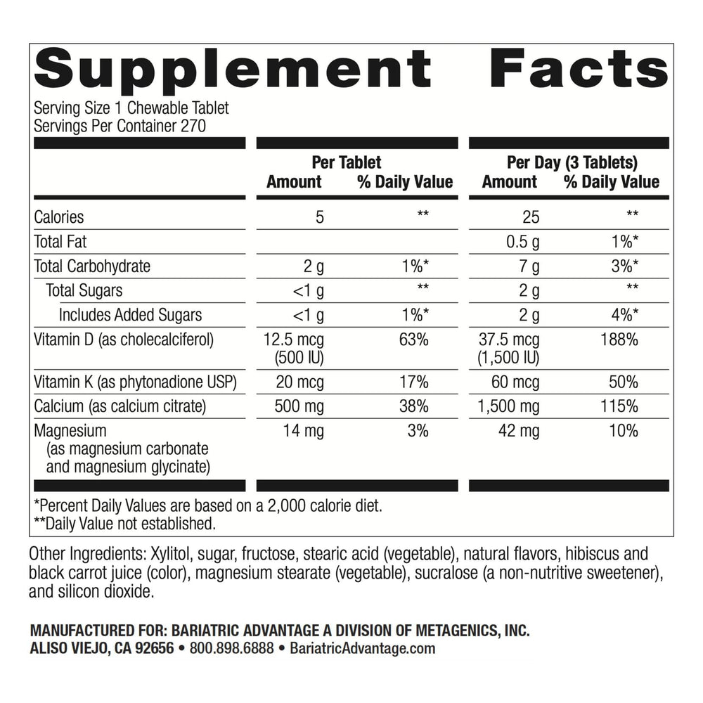 Bariatric Advantage cinnamon chewable with vitamin D3 packaging emphasizes added support