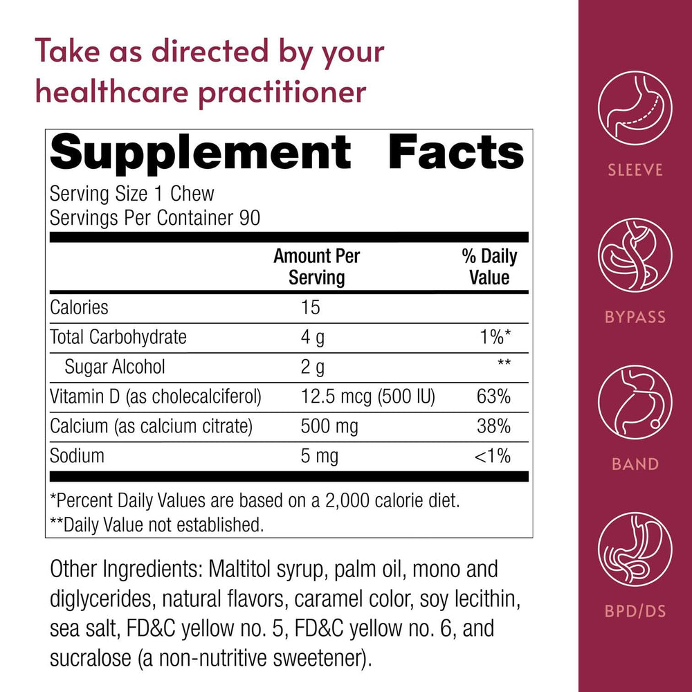 Vitamin D3 label emphasizes better calcium absorption with each chew.