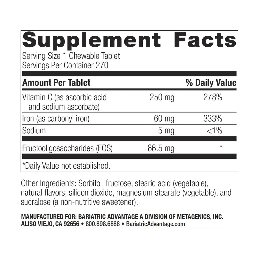 Bariatric Advantage carbonyl iron chewable packaging for easy dosing