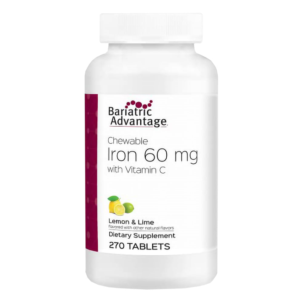 Bariatric Advantage lemon-lime iron 60mg bottle for easy daily dosing