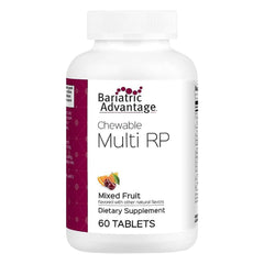 Bariatric Advantage Chewable Multi RP bottle with mixed fruit flavor for easy daily nutrition.