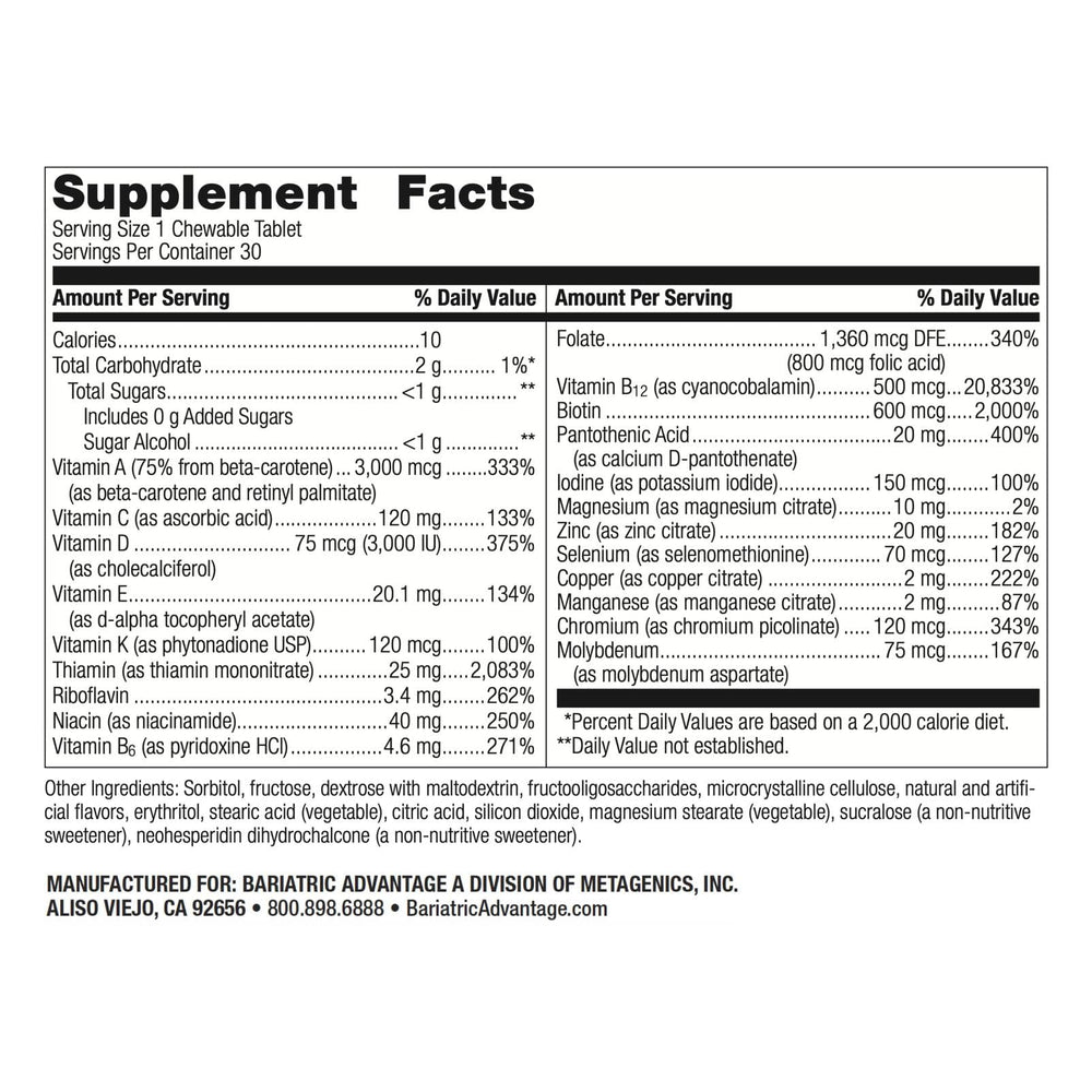 Bariatric Advantage Ultra Solo bottle-back-label shows iron-free formulation.