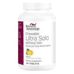 Bariatric Advantage Ultra Solo citrus chewable tablets in bottle for daily nutrient support