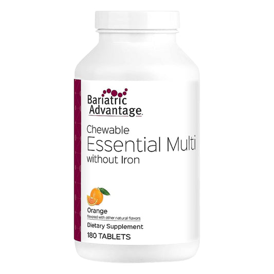 Bariatric Advantage orange bottle of chewable multivitamins for post-op nutrition support