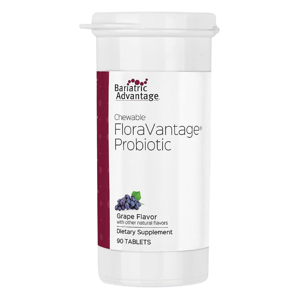 Bariatric Advantage FloraVantage grape-flavored probiotic chewable tablet for daily gut balance.