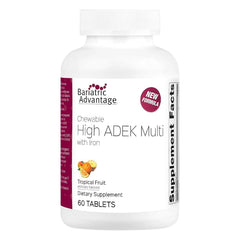 Bariatric Advantage High ADEK Iron chewable bottle front view, daily nutrition support