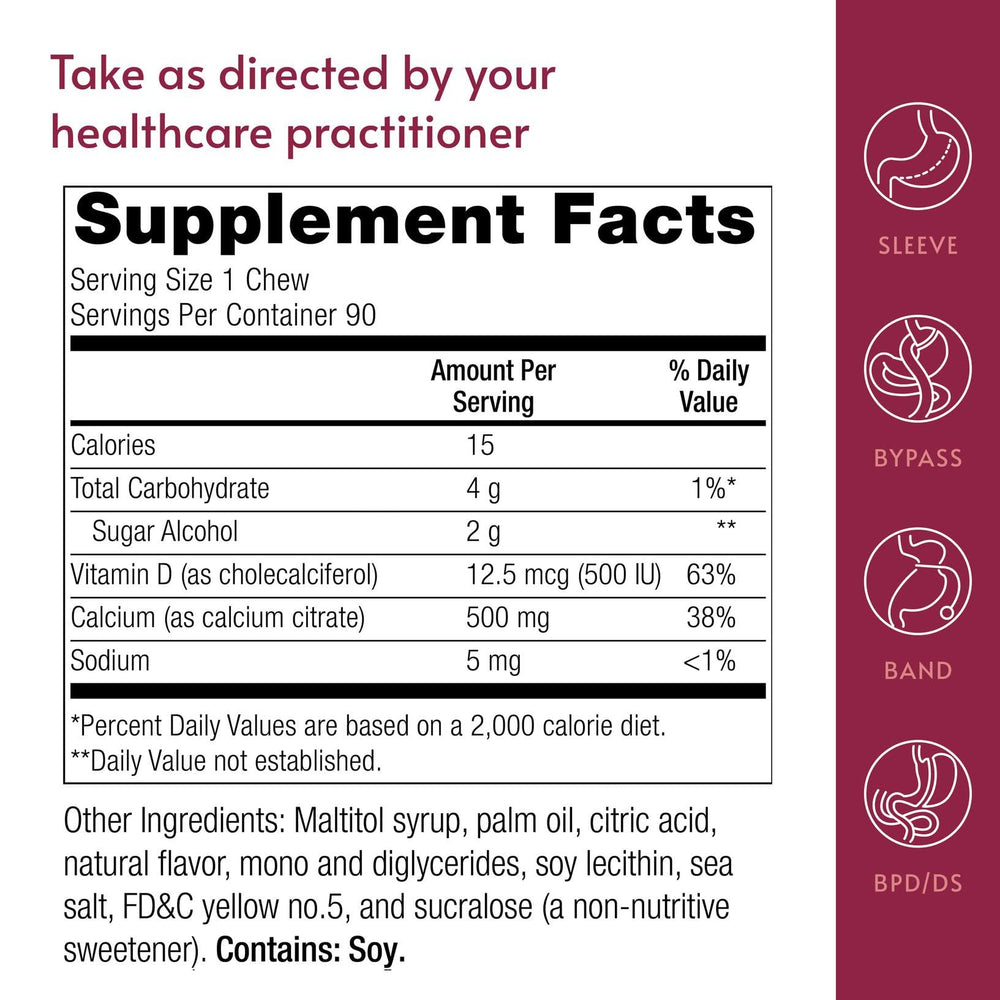 Bariatric Advantage lemon-flavored chews, flavor and digestibility highlighted.