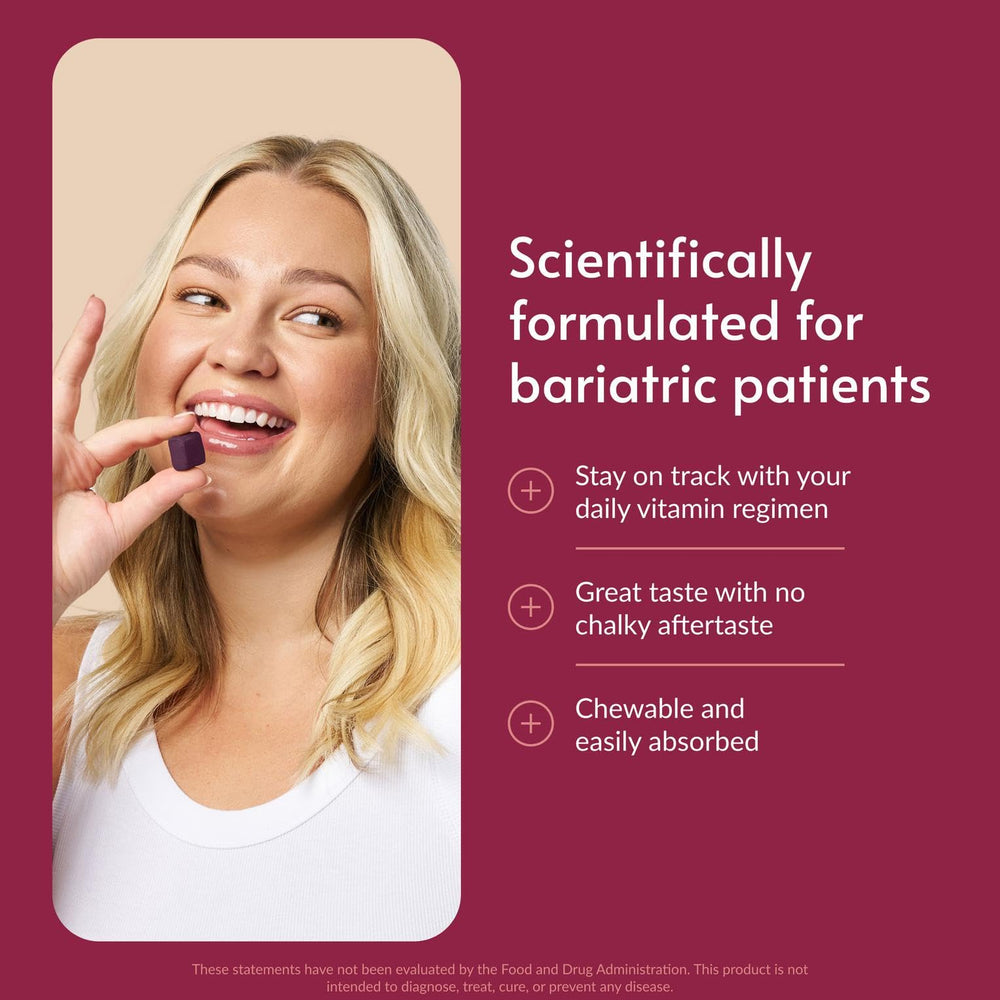 Close-up of Bariatric Advantage chews showing soft texture and grape flavor.