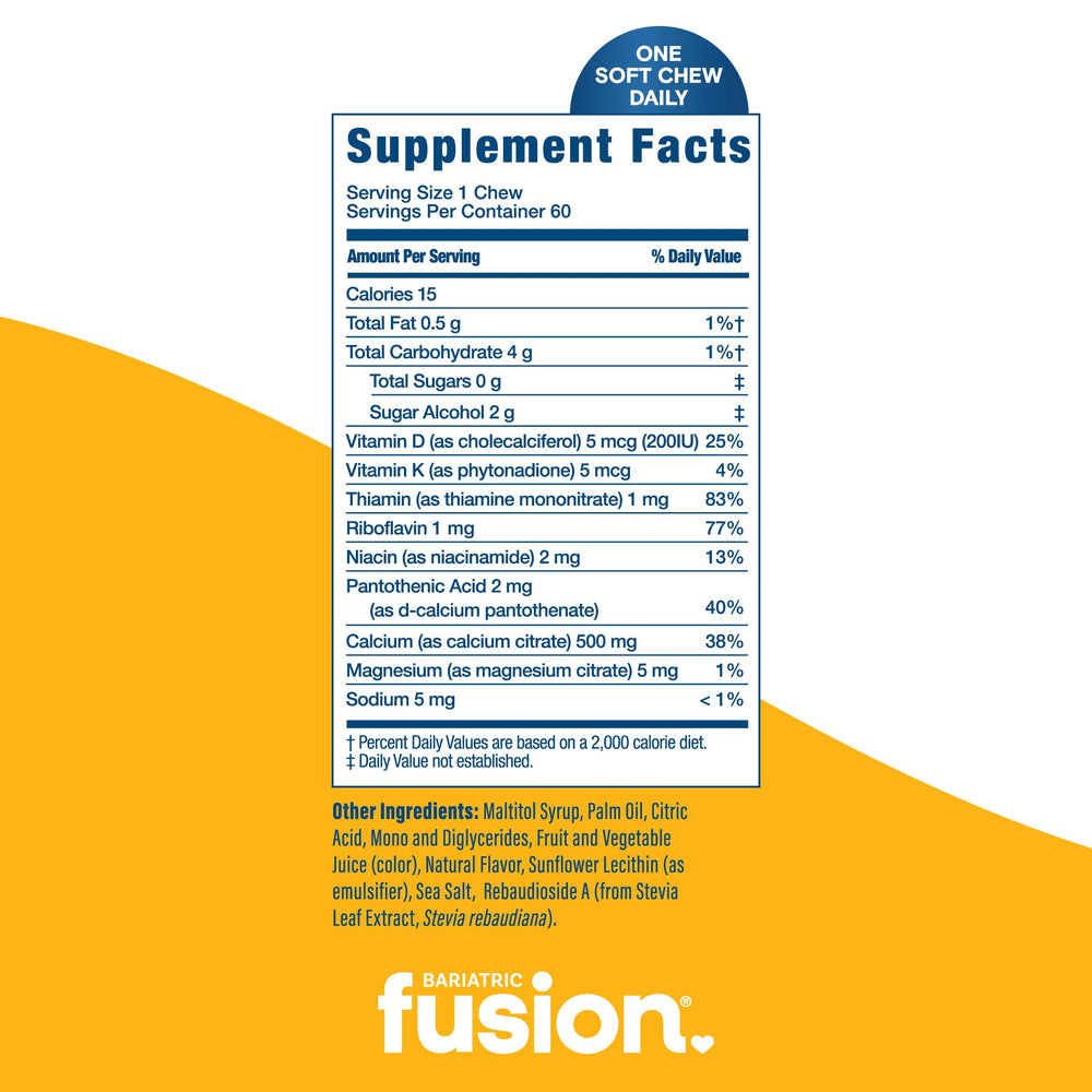 Bariatric Fusion gluten-free and kosher calcium chews for sensitive diets.