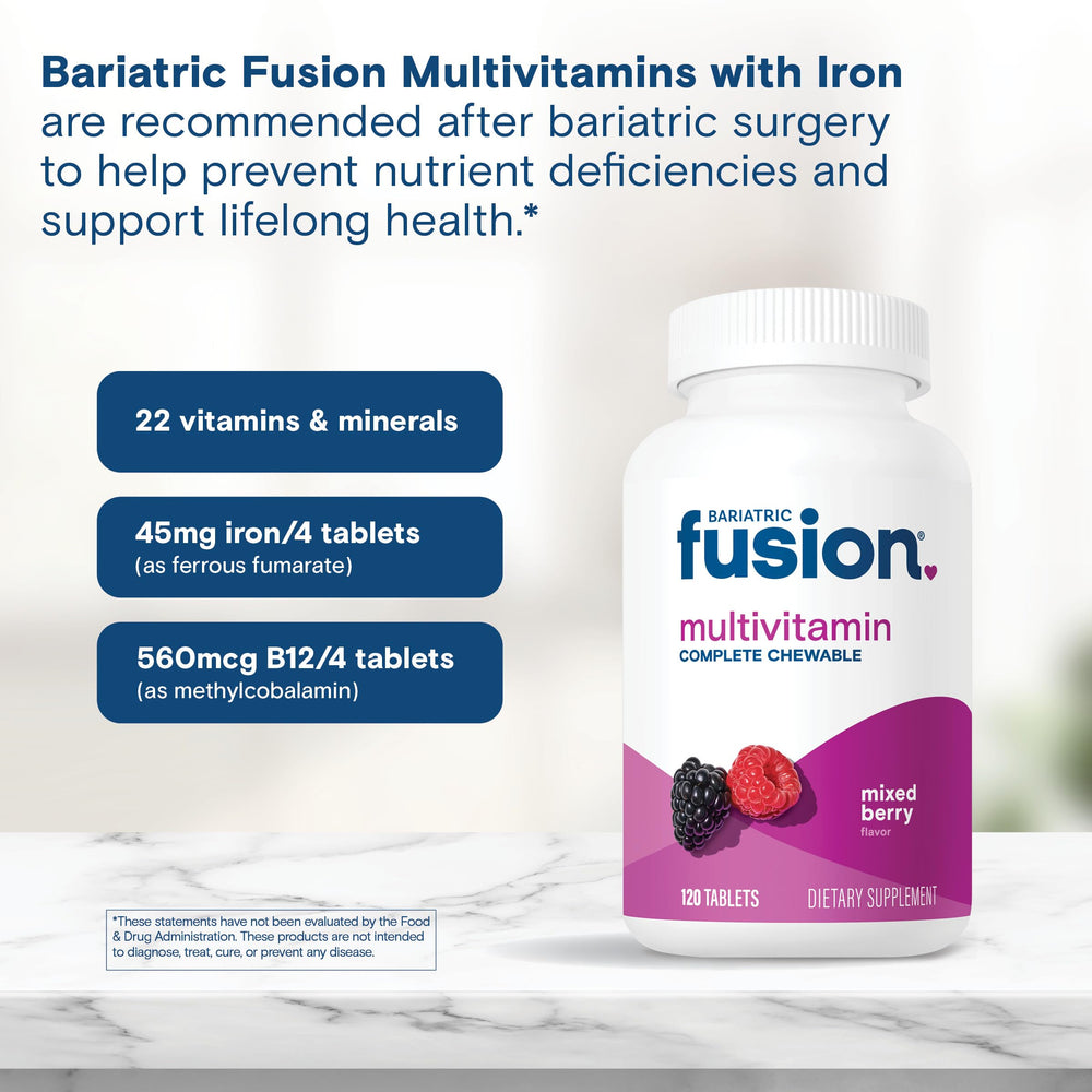 Bariatric Fusion bottle opened for easy daily four-tablet regimen.
