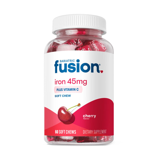 Bariatric Fusion Cherry Iron Soft Chews bottle for daily iron support.