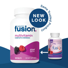 Bariatric Fusion bottle with dosage information for easy four-tablet routine.