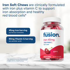Bariatric Fusion Gluten-free label visible on iron chew packaging.