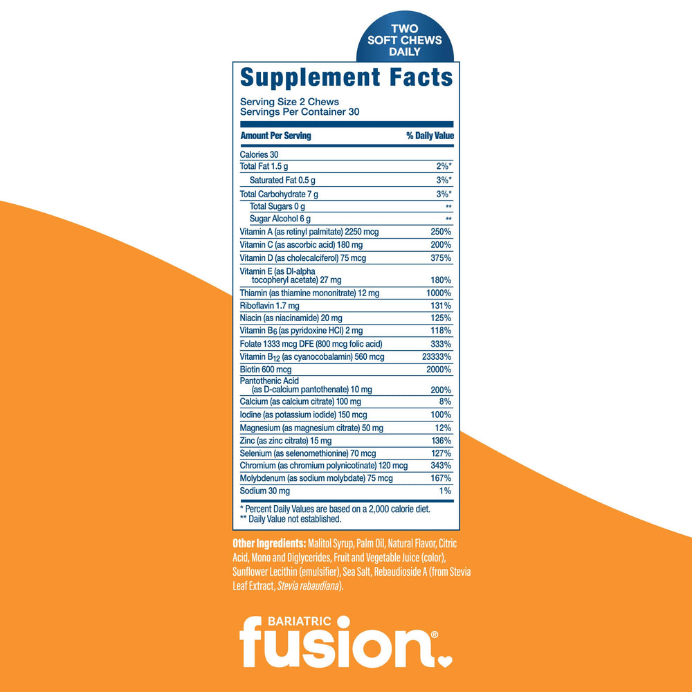 Ingredient chart for Bariatric Fusion highlighting bariatric-specific nutrients