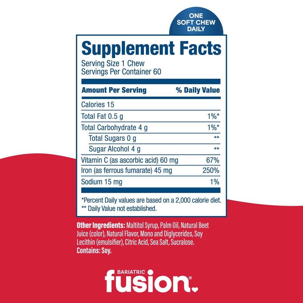 Bariatric Fusion Iron with Vitamin C highlights absorption support.