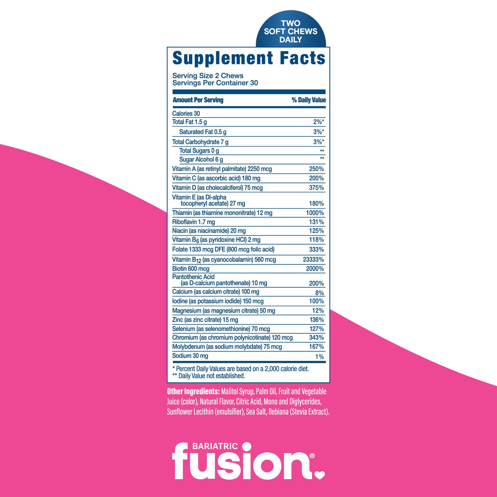 Bariatric Fusion Sugar-free Gluten-free vitamins suitable for post-surgery diets.