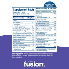Nutrition facts label on Bariatric Fusion Very Berry bottle with iron and vitamin K
