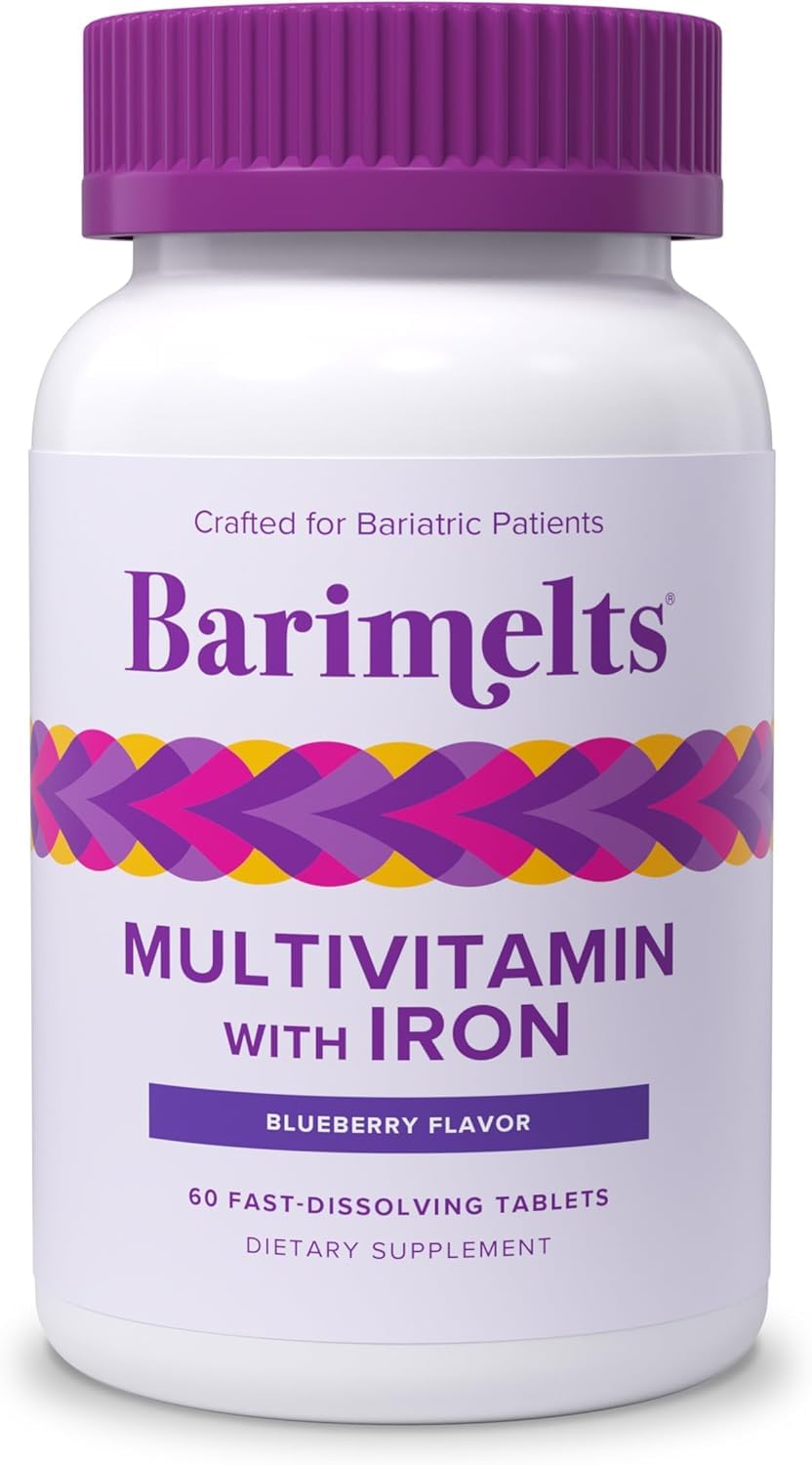 Barimelts bariatric multivitamin blueberry bottle front highlights convenient, sugar-free daily nutrients