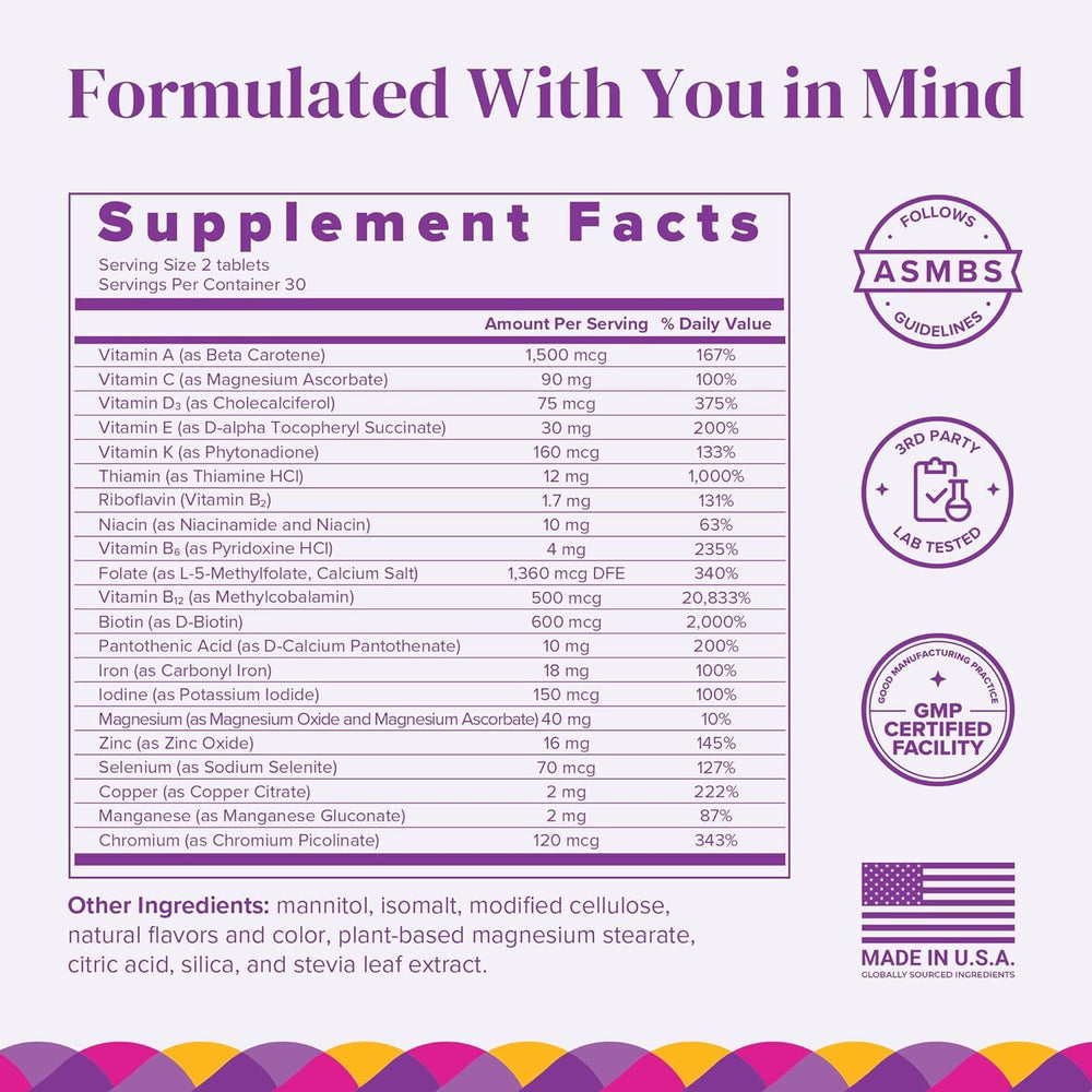 Barimelts bariatric multivitamin blueberry bottle label shows 21 vitamins and minerals for post-op support