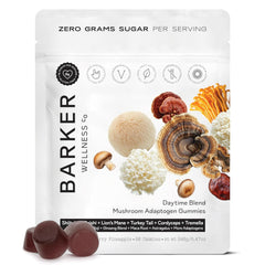 Barker Wellness Co Daytime Gummies bottle front highlighting vegan adaptogens for daytime energy