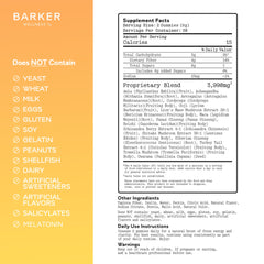 Jar label of Barker Wellness Co Daytime Gummies featuring mushroom blend