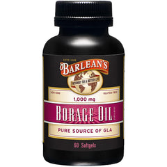 Barlean's Borage Oil softgel bottle shows pure, cold-pressed oil for skin hydration.