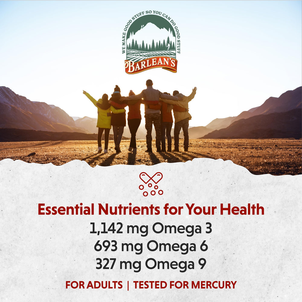 Barlean's cold-pressed flax oil image highlights plant-based ALA support.