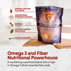 Barlean's Digestive Seed Blend in oatmeal bowl for a nutritious breakfast