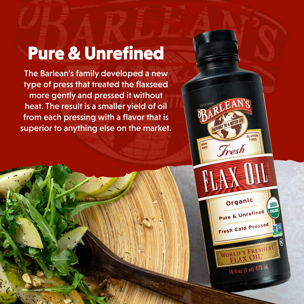 Barlean's flaxseed oil used in salad dressing for a light nutty flavor