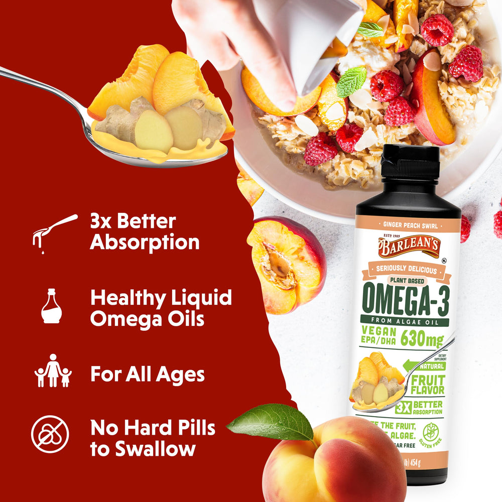 Barlean's Omega-3 being stirred into yogurt demonstrates versatile mix-in option.