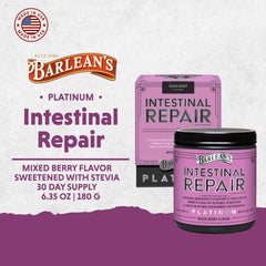 Barlean's Intestinal Repair stirring into water shows quick mix and smooth texture.