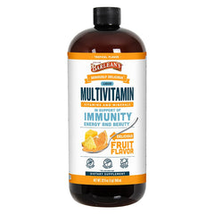 Barlean's Liquid Multivitamin bottle close-up with tropical flavor for daily nutrition support