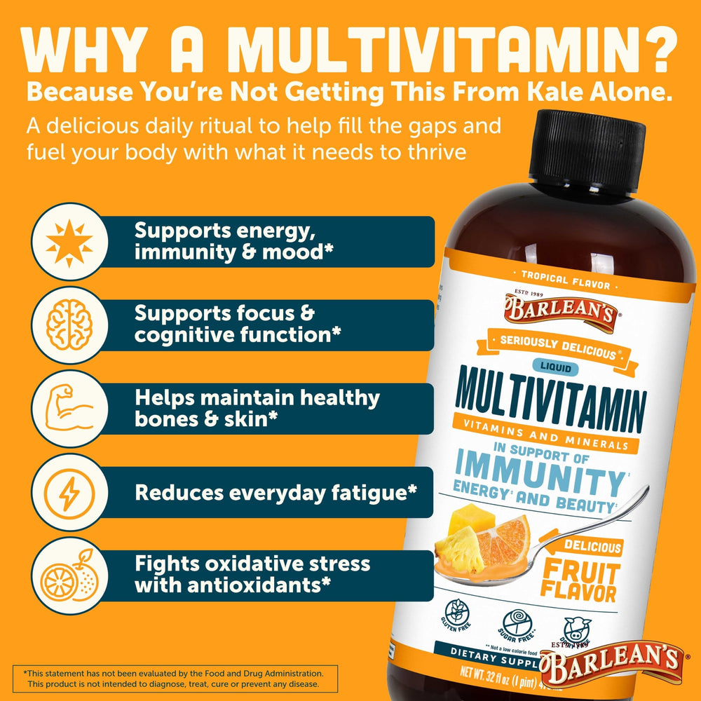 Barlean's Liquid Multivitamin used in a smoothie for a convenient daily boost