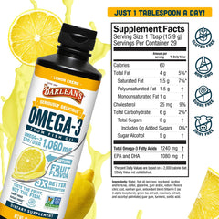 Barlean's USA-made Omega-3 bottle with non-GMO labeling.