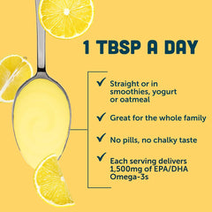 Barlean's Omega-3 drizzled over yogurt or smoothie for easy consumption.