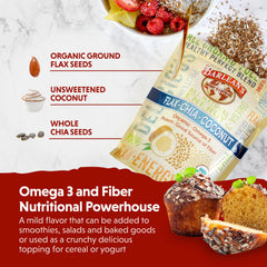 Barlean's flax chia coconut blend close-up shows omega-3 and fiber benefits