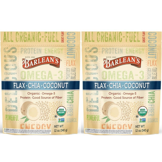 Barlean's Organic flax chia coconut blend jar front view highlights daily nutrition