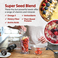 Barlean's blend being poured into yogurt demonstrates versatile breakfast option