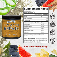 Barlean's Stomach Repair scoop dispensing powder into water for daily detox and digestion support