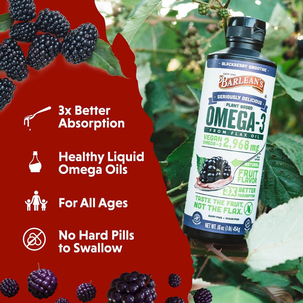 Barlean's vegan flaxseed oil blends well into yogurt or smoothies for flavor and nutrition.