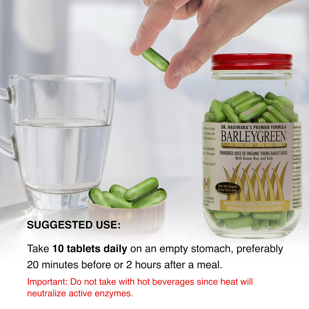 BARLEYGREEN Caplets bottle with label detail showing gluten-free claim.